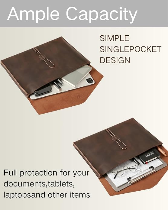 Carrier Bag Case Genuine Leather Portfolio Folder Document Organizer Laptop & Tablet,Folio Case for Men & Women