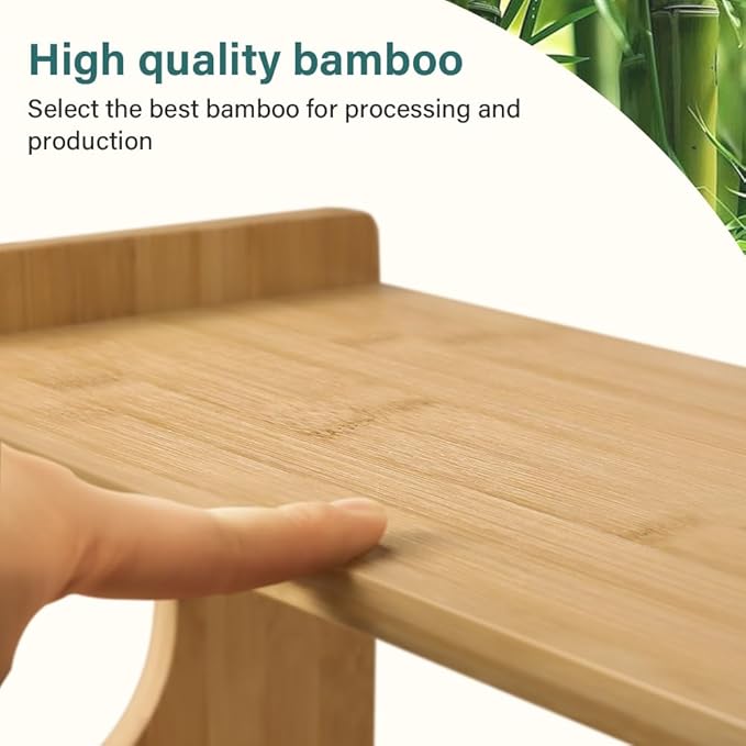 Bamboo Desk Organizer Multifunctional 3 Tier Office Table Shelf Bookshelf Supplies Storage Rack for Kitchen Living Room