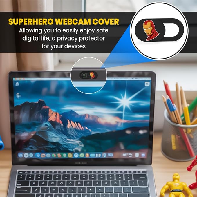 Ultra-Slim Laptop Camera Cover Slide | 0.03 Inch Thick | Upholds Digital Privacy | Compatible with Mobiles, Tablets, Desktops & Laptops (Super Hero Set 2-6 Pack)