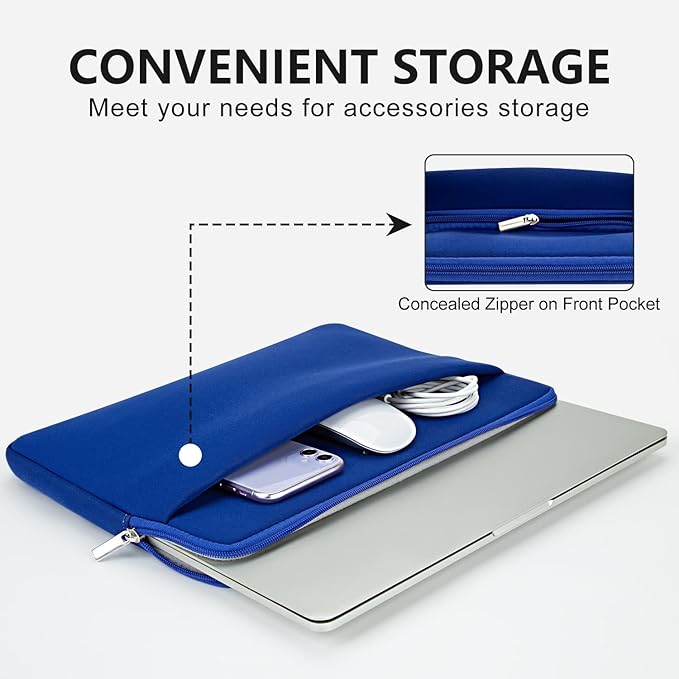 Laptop Sleeve Bag Compatible with 13 to 14 inches MacBook Air/Pro Chromebook Notebook with Zipper Accessory Pocket Padded Computer Pouch Cover Protective for 13” to 14” Laptop,Blue