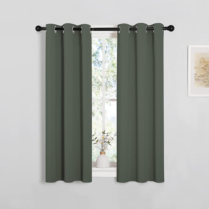 NICETOWN Blackout Curtain Panels for Living Room, Thermal Insulated Solid Grommet Top Blackout Draperies/Drapes for Christmas Window (Dark Mallard, 1 Pair, 29 x 45 inches)