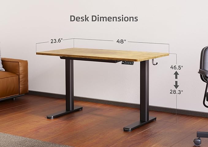 Claiks Electric Standing Desk with Drawers, 48 x 24 Inches Rustic Brown | Sturdy steel frame supports 176 Lbs, 25.6 x 11.8 Inches plastic drawer with 11 Lbs capacity