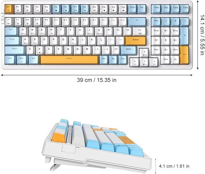 Merdia Wireless Mechanical Keyboard, Triple Mode 2.4G/USB-C/BT Gaming Keyboards 100 Keys Ice-Blue Backlit Brown Switch Keyboard | Rechargeable Mechanical Gaming Keyboards | Ice Blue/W/Y