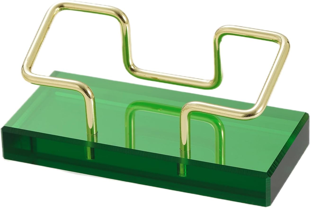 Business Card Holder for Desk, Modern Card Organizers and Office Desk Accessories for Men and Women (Green & Golden)