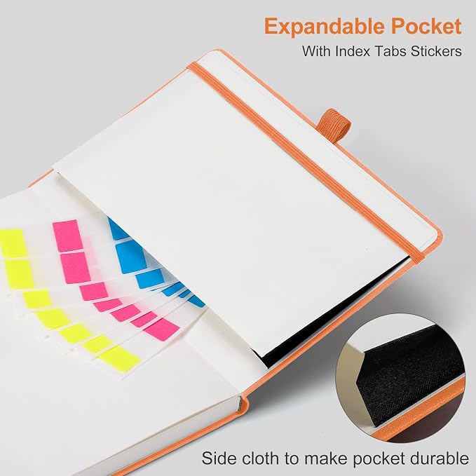 AHGXG Lined Journal Notebook, 160 Numbered Pages, A5 Medium Size (5.7'' x 8.3''), 120 GSM Thick Paper, for Men & Women, Journaling, Writing, Work & Office, Leather Hardcove (Orange)