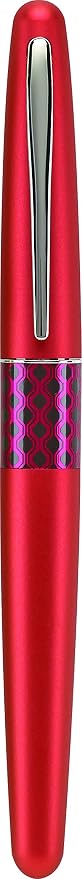 PILOT MR Retro Pop Collection Fountain Pen in Gift Box, Red Barrel with Wave Accent, Fine Point Stainless Steel Nib, Refillable Black Ink (91432)