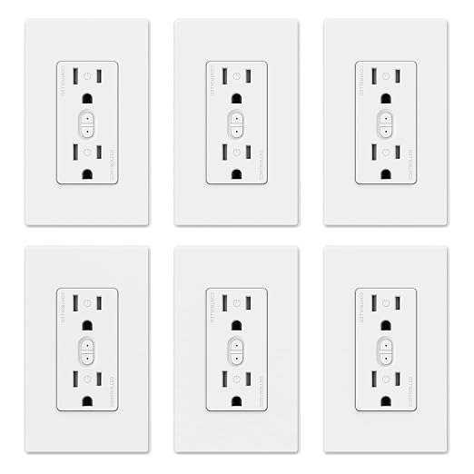 ELEGRP Smart Plug, Smart in-Wall Outlet Compatible with Alexa and Google Assistant, 2.4GHz Wi-Fi Smart Receptacle with Energy Monitoring, No Hub Required, UL Listed, White, 6 Pack