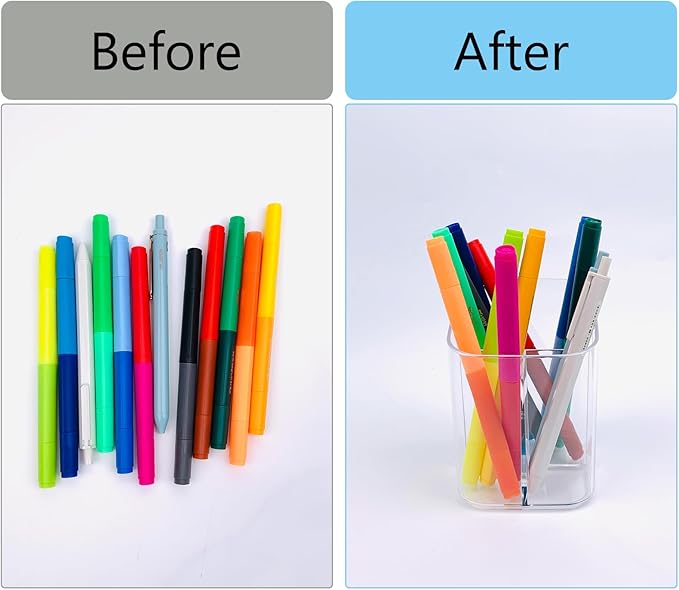 Newkita Acrylic Clear 3 Slots Pencil Pen Holder for Desk, Desktop Makeup Brush Storage Organizer Pen Cup Stand for Office School Home