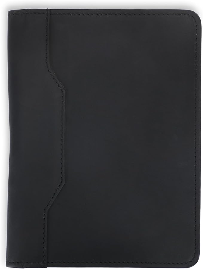 Genuine Leather Junior Legal Padfolio – 5x8 Resume Folder, Business Portfolio Binder with Card Holder, Interview Document Organizer for Men & Women – Black
