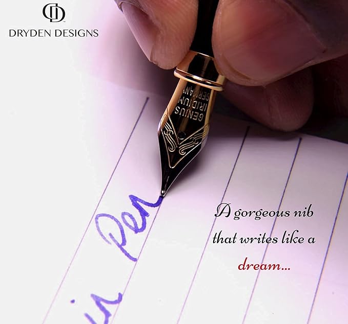 Dryden Designs Luxury Bamboo Fountain Pen with Ink Refill Converter and Matching Gift Case - Smooth & Elegant, Gift Set for Calligraphy Writing, Signature, Journal, Artist and Professionals