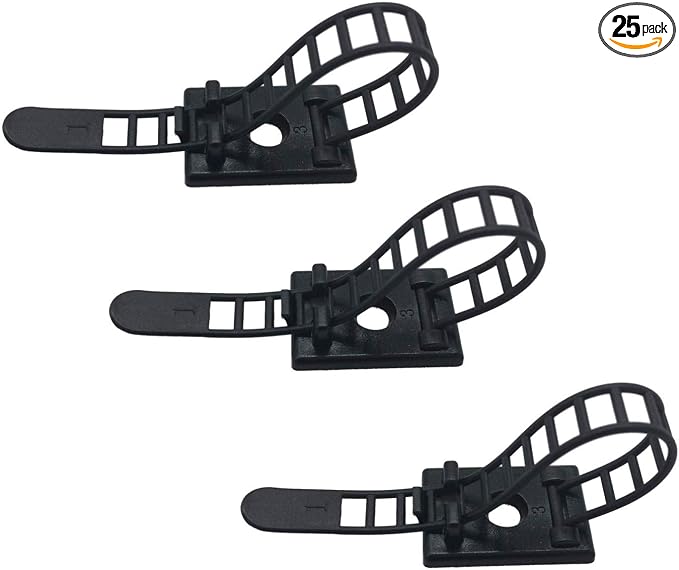 25 Pieces Desk Wire Organizer Cable Ties Zip Ties Adhesive Cord Clips Cable Management Cord Keeper Desk Wire Management | Compact 25-pack for desks, entertainment centers, and small home cable setups; adjustable nylon straps release for reuse.