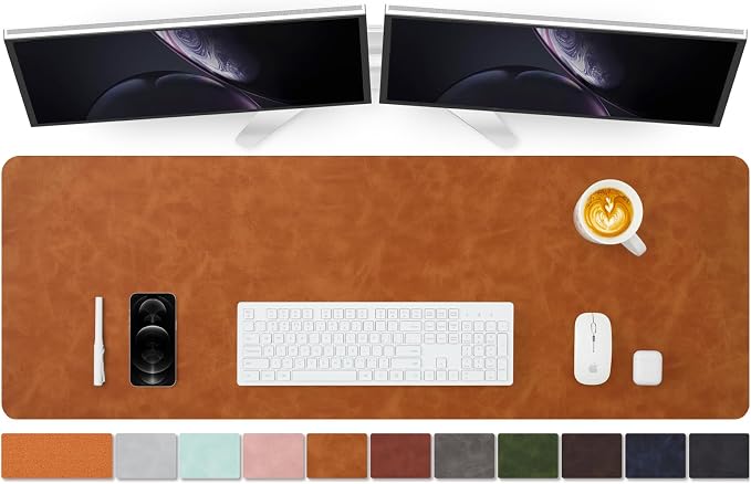 Distressed Leather Desk Mat - Non-Slip PU Desk Pad for Office and Home - Desk Organization and Accessories - Ideal for Large Mouse Pad and Desk Mats on Top of Desks(Tan,47.2"x 17")