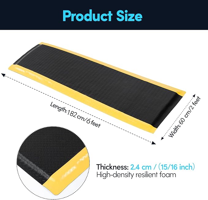 Anti Fatigue Mat 2x7 Ft 15/16" Thick Soft Sponge Ergonomic Mat | Area Padded Support Floor Mat Strong Diamond Groove Sure Standing Mat Welding Station Machine Press Brake Assembly Prolonged