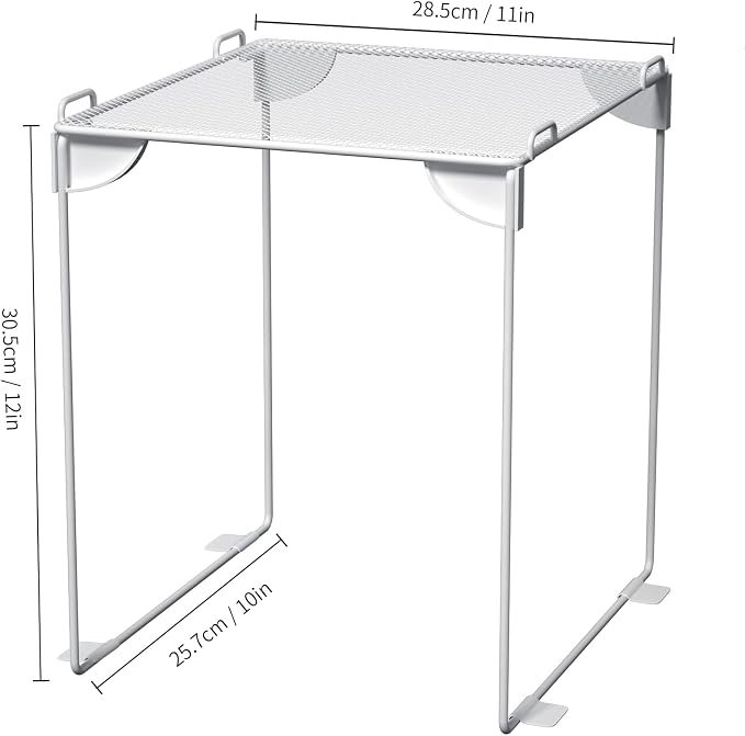 Neudeco Locker Shelf 2 Pack - Organizer for School Gym Office - White 12“ | Stackable, Extra Tall, Collapsible, Metal Mesh Build, Fits Standard Size