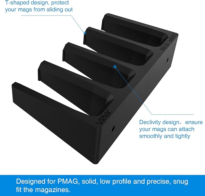 Solid ABS 4-Slot PMAG Wall Mount & Magazine Rack, 1 Pcs | Standard Capacity Mag Holder, Home Tactical Storage, Heavy Duty Display Stand, Room Organizer