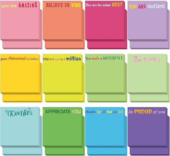 Yinder 24 Pcs Inspirational Sticky Notes Thank You Gift Motivational Sticky Note Pad Employee Appreciation Gift Bulk for Staff Coworker Teacher Nurse Office Groups 3 x 3'' (Thank You,Classic Color)