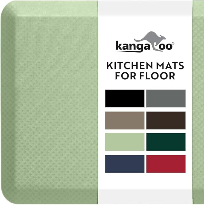 KANGAROO Anti Fatigue Mats for Kitchen Floor, Reduce Foot, Knee, Back Pressure, 3/4 Inch Thick Cushioned Ergonomic Mat, Waterproof Comfort Rug for Under Sinks, Standing Desk, Stores, 20x32, Sage Green