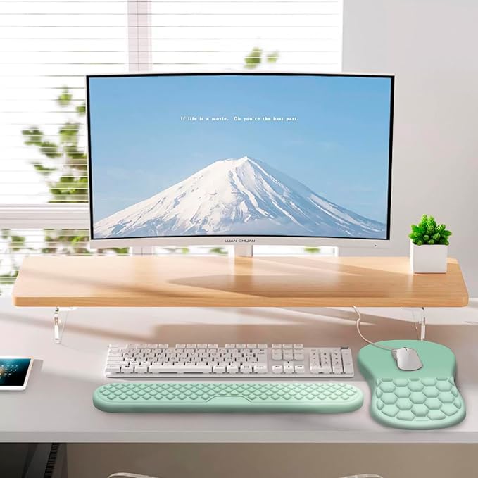 Mouse Pad Wrist Support, Laokiiy 2 in1 Keyboard Wrist Rest+ Ergonomic Mouse Pad, Non-Slip Wrist Rest for Computer Keyboard, Made Easy Typing & Relieve Wrist Pain(Gradient Green)