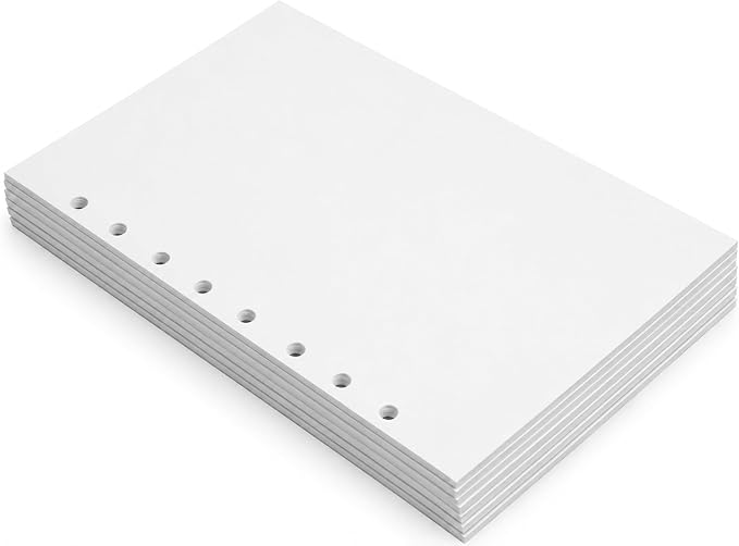 Wanderings A5 6-Ring Binder Planner Inserts - 8.3 x 5.6" - Thick Cream Color Blank Loose Leaf A5 Paper Refills Compatible with Filofax 6 Hole 200 Sheets 400 Blank Pages