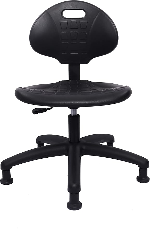 Table Height Chair/Stool-Easy to Clean! Deluxe Ergonomic Polyurethane Chair. 5" of Height Adj (15.5"-20.5") 450 lb Capacity. Automotive, Lab, Garage, Home, Office (Glides, Black)