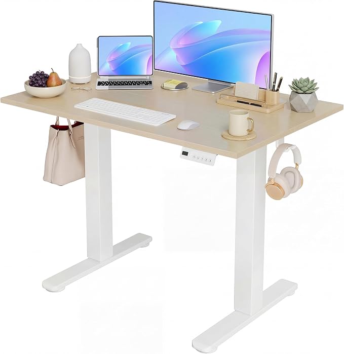 YDN Electric Standing Desk, 40x24 Inch, Nature | 3 Memory Presets, Cable Management, Adjustable Height, Sit Stand, Computer Workstation, Home Office