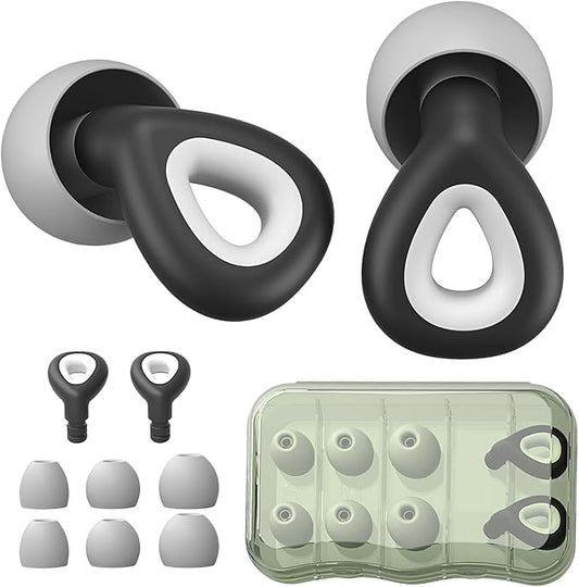 Ear Plugs for Sleeping Noise Cancelling - Black Reusable Earplugs for 24dB Noise Reduction Snoring Concerts Sleep Deep Focus Work Travel Study, Silicone Flexible Hearing Protection Ear Plugs +3Tips