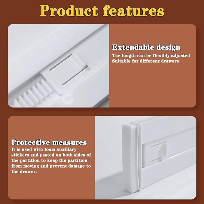 8 Pcs Drawer Dividers for Clothes, 3.15" High 11.34"-19.69" Adjustable Expandable Dresser Drawer Organizer, Clear Plastic Separators for Dresser, Baby Clothing (8, white‌)