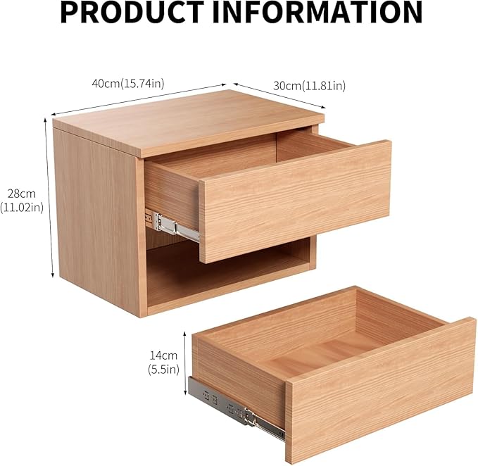 Floating Nightstand, Modern Wall Mounted Bedside Table with Drawer, Wood Bedside Shelf & Desk, End Table Wood Modern Night Stand for Bedroom (T6784876, Set of 1)