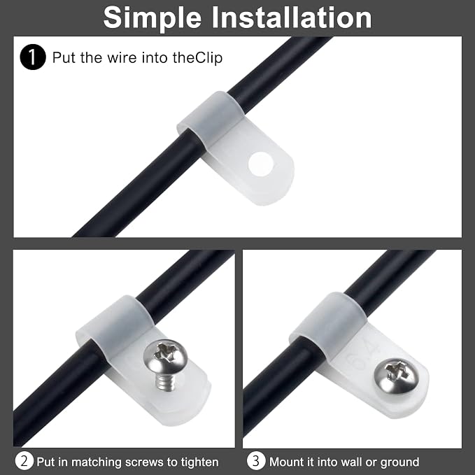 VIPMOON 100Pcs 1/2 Inch R-Type Cable Clamps, Nylon Plastic Cable Clips with Screws, Mounting Cord Fasteners for Electrical Wire Clamps Management, White