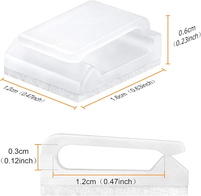 Cable Tidy Management Self Adhesive Cable Clips,100Pack Clamps Fix Led Light Clips (for 10mm(3/8") Wide Strip Light) | Cable management clips, for LED strip lights, 3/8" wide, easy installation