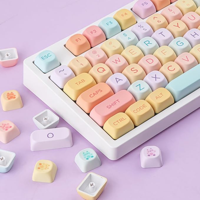 PBT Keycaps 131 Keys MOA Profile Keycaps, Macaron Cute Keycap Dye-Sublimation Custom Candy Keycap Set for Cherry Gateron MX Switches Mechanical Keyboards