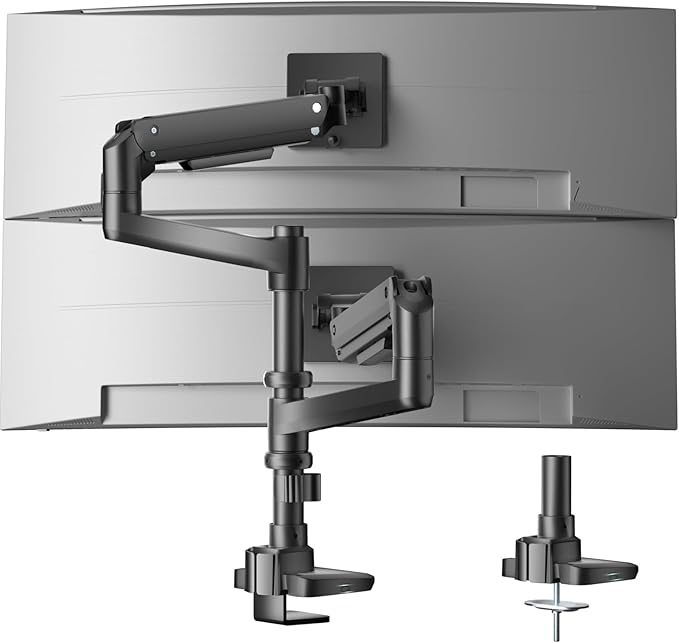 WALI Vertical Dual Monitor Stand for 13-49 inch Curved Screens, Ultrawide Dual Monitor Arms up to 44lbs, Stacked Monitor Mount for 2 Monitors, Heavy Duty Adjustable Gas Spring Arm (GSDM002N-P), Black