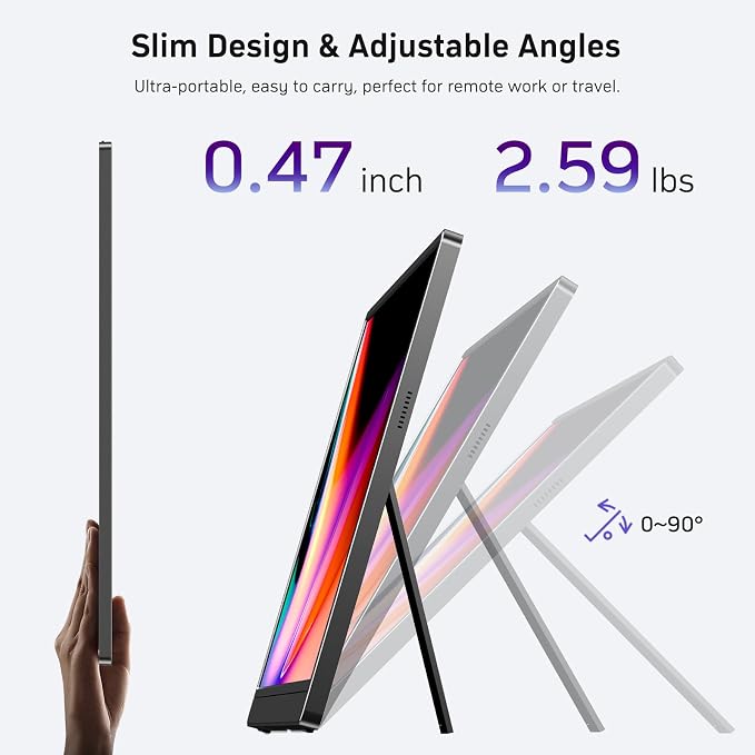 Anyuse 18.5 Inch Portable Monitor 100Hz FHD 1080P IPS Display with Integrated Stand Dual Speakers USB-C HDMI External Screen for Laptop PC Phone Gaming Console Travel Display