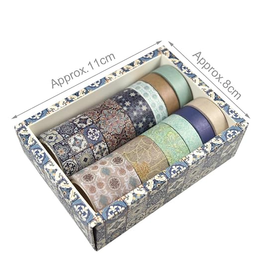 CooBigo 12 Rolls Washi Tape Set, Decorative Masking Tapes for Arts Scrapbook Planner Journaling Supplies Gift Wrapping DIY Crafts (Traditional Patterns)