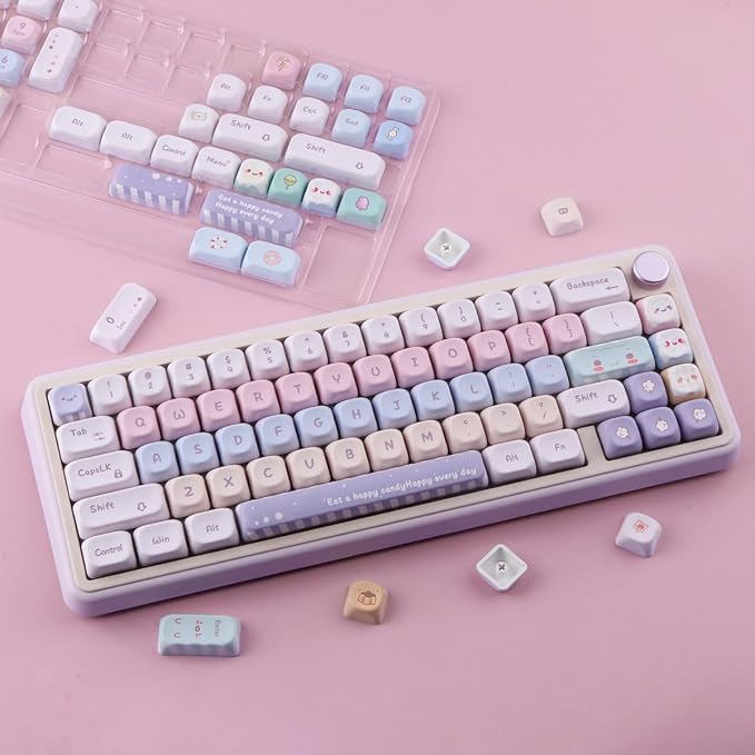 Tsungup PBT MOA Keycaps,Purple Cute Candy Custom Keycaps 60 65 75 Percent | 135 Keys Dye-Sub Key Caps Keyboard Keycap Set for ANSI Layout,MX Swithes Mechanical Keyboard