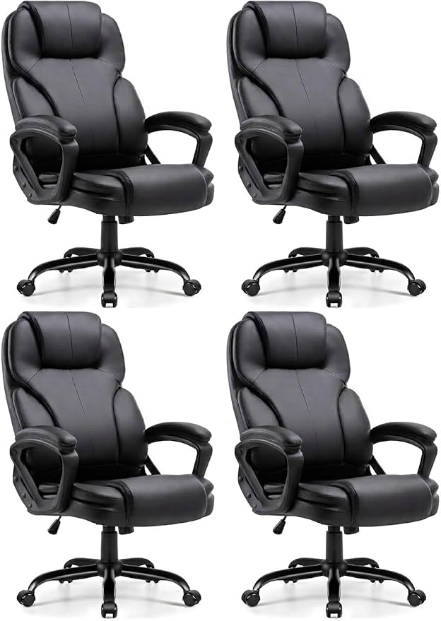 Shintenchi High Back Executive Office Chair, Ergonomic PU Computer Desk Chair with 3-Level Tilt, Padded Armrests 360° Swivel Free Task Chairs for Home Office, 330 Pound Capacity, Black