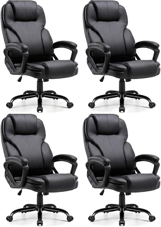 Shintenchi High Back Executive Office Chair, Ergonomic PU Computer Desk Chair with 3-Level Tilt, Padded Armrests 360° Swivel Free Task Chairs for Home Office, 330 Pound Capacity, Black