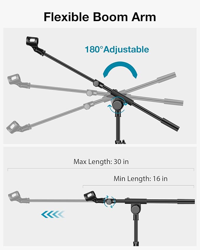 InnoGear Microphone Stand, 2 Pack Tripod Boom Arm Floor Mic Stand Height Adjustable with Carrying Bag 2 Mic Clips 3/8" to 5/8" Adapter for Singing Podcast for Blue Yeti Shure SM58 SM48 Samson Q2U