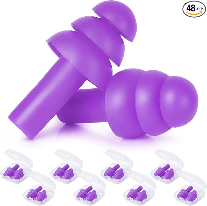 24 Pair Purple Ear Plugs Bulk NRR 29dB Reusable Silicone With Plastic Cases - Soft Foam for Sleeping, Noise Cancelling, Concerts, Shooting, Swimming, Noise Reduction
