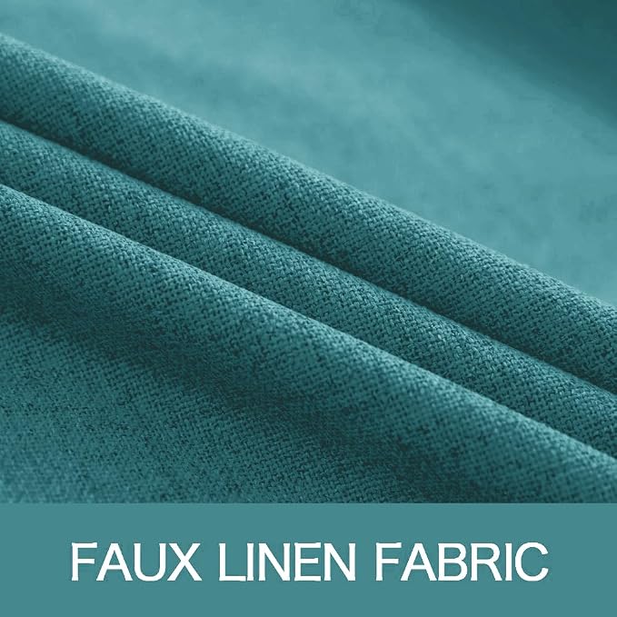 MIULEE 100% Blackout Linen Textured Curtains for Bedroom Solid Thermal Insulated Teal Grommet Room Darkening Curtains & Drapes Luxury Decor for Living Room 52 x 84 Inch (2 Panels)