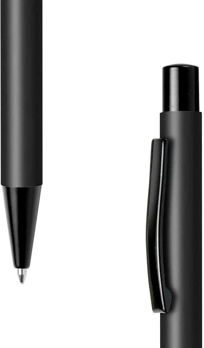 Cambond Retractable Click Ballpoint Pens - Matte Metal Barrel for Police Duty, Nurses, One-Handed Operation, 1.0mm Medium Point Smooth Writing, Heavy Duty Clip, 5 Pens with 5 Refills (Black)