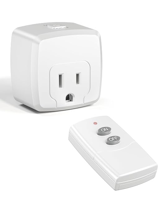 HBN Remote Control Outlet Plug Remote Switch Outlet with 100FT RF Signal Wireless Remote Light Switch On Off Switch Plug for Household Appliances 15A/1875W (1 Outlet + 1 Remote)