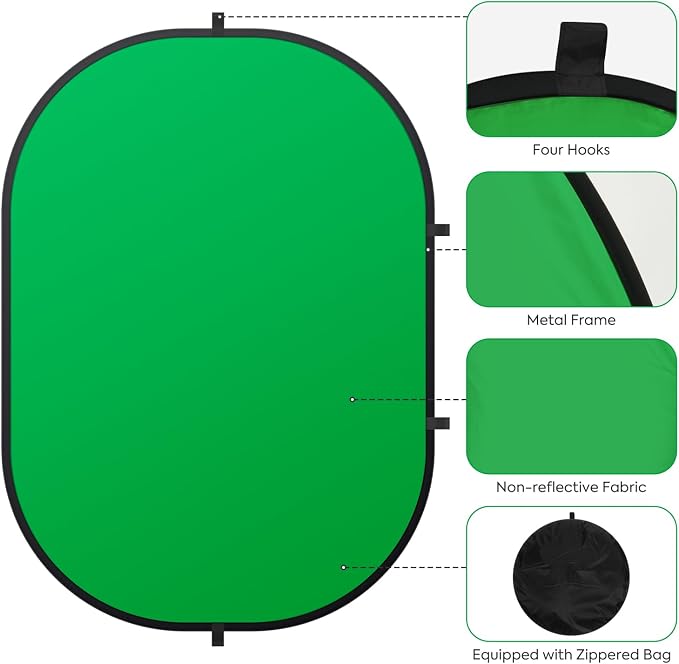 5X6.5ft Green Screen Backdrop for Photography, Double Sided Green Screen and Blue Screen, 2 in 1 Collapsible and Reversible Background for Photography, YouTube Videos,and Live Streaming