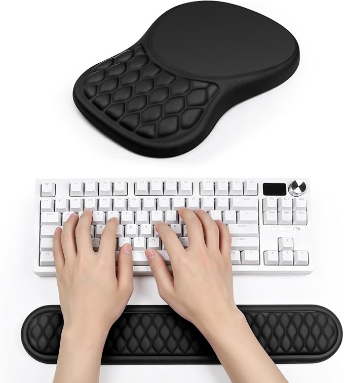 Ergonomic Wrist Rest for Keyboard and Mouse Pad Support Set, Soft Memory Foam Massage Design Relieves Wrist Pain, Non-Slip PU Base for Computer Desk (2-in-1 * Black