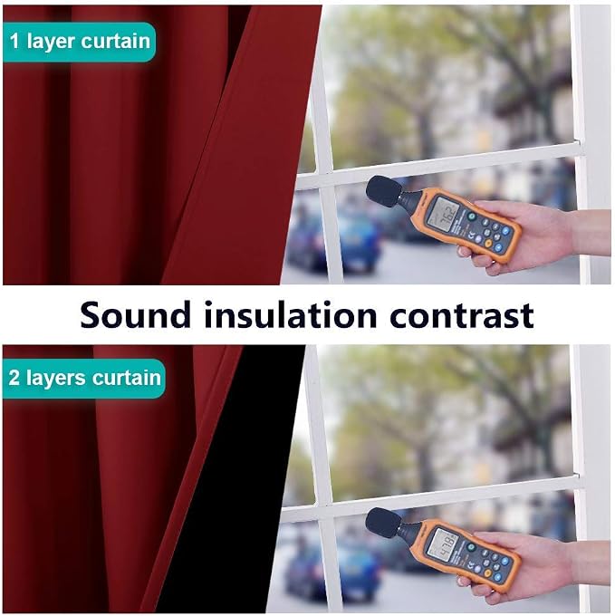 NICETOWN 100% Blackout Curtain Panels, Thermal Insulated Black Liner Curtains for Kitchen, Noise Reducing & Cold Blocking Drapes for Windows (Set of 2, Burgundy Red, 52 inches Wide by 63 inches Long)