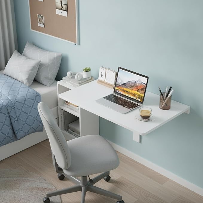 Tangkula 31.5" Wall Mounted Folding Desk, Drop-Leaf Floating Desk with Spacious Surface, Space-Saving Foldable Wall Table for Study, Bedroom, Laundry, Balcony & Small Spaces