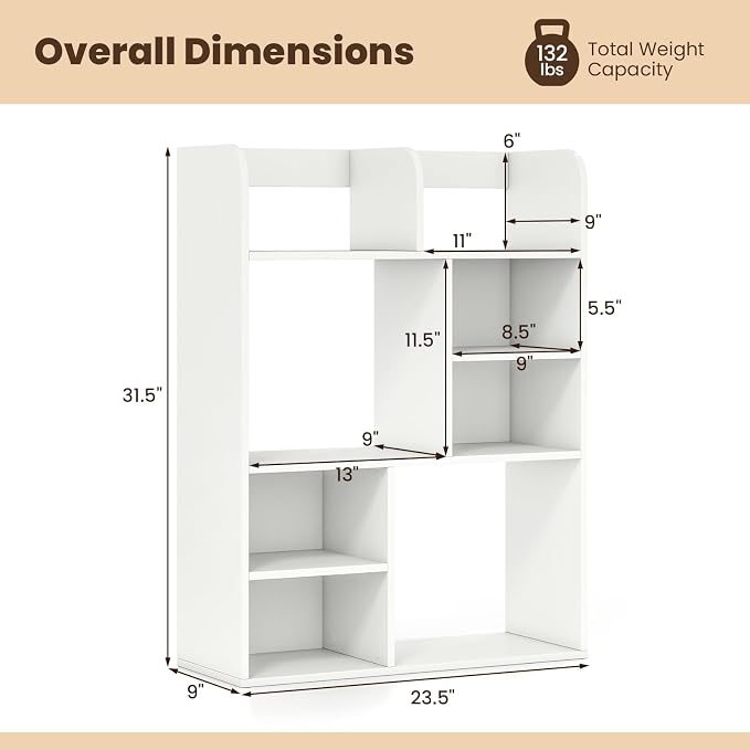 Giantex 3-Tier Desktop Bookshelf, 23.5" Desk Hutch Dorm with 8 Open Storage Cubes, Desk Organizer Shelf for Computer Desk, White Desk Shelves for Home Office College Dressing Tabletop