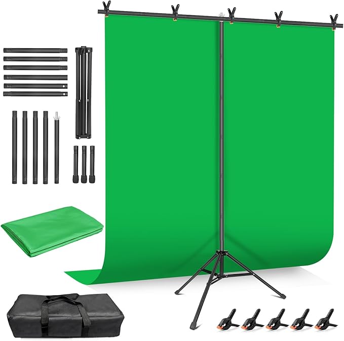 Hemmotop Green Screen Backdrop Kit 8x7.5ft, Wider Chromakey Greenscreen Background with Portable T-Shape Stand, Clamps, Carrying Case for Zoom, Streaming, Garming, Video Recording, VR, Photography