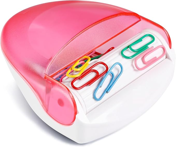 Paper Clip Holder, Magnetic Paper Clip Dispenser with 100pcs 28mm Pink Paper Clips, Cute Office Supplies for Desk Organizer