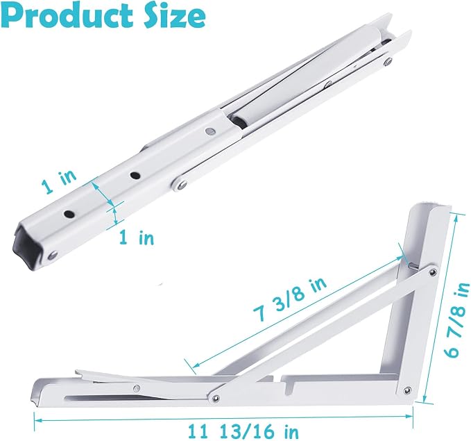 CLT 12" White Folding Shelf Brackets Max. Load 330 lb, Heavy Duty DIY Wall Mounted Shelf Bracket Space Saving for Table Work Bench, Pack of 2